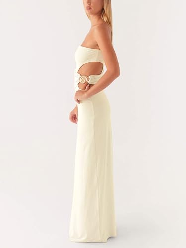 Cut Out Maxi Tube Dresses for Women Sexy Y2k Strapless Backless Bodycon Long Dress Summer Sleeveless Hollow Sundress