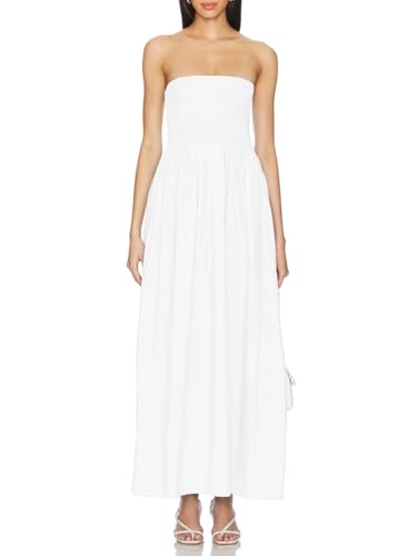 Women Detachable Strap Dress Strapless Smocked Bodice Maxi Dress Pockets Long Swing Flowy Beach Sundress 373