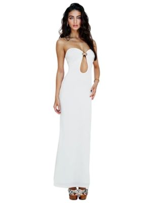 Women's Elegant Strapless Vacation Maxi Dress Sexy Gold Shell Cut Out Bodycon Dress Beach Party Cocktail Dress