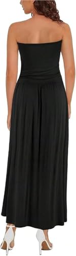Womens Sexy High Waist A Line Solid Color Pleated Strapless Loose Summer Dress Casual
