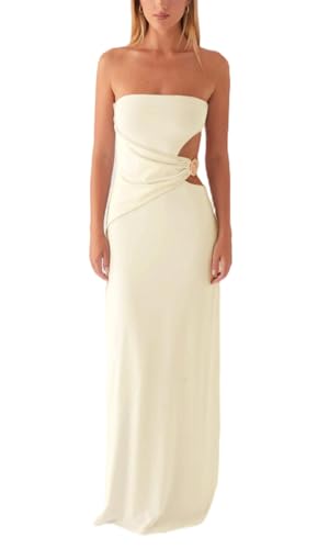 Cut Out Maxi Tube Dresses for Women Sexy Y2k Strapless Backless Bodycon Long Dress Summer Sleeveless Hollow Sundress
