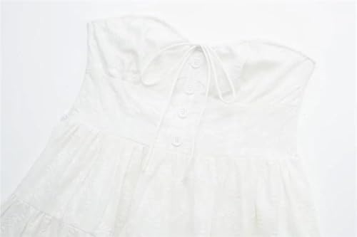 Women's Summer White Sexy Dress Strapless Sleeveless High Waist Slim Fit A-Line Party Club Dresses