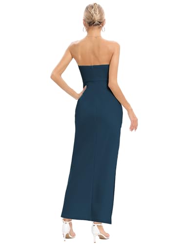 Women's Strapless Maxi Dress Side Slit Tube Top Bodycon Dresses Sleeveless Off Shoulder Backless Cocktail Dress 295
