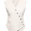 Womens Waistcoat Vest Sleeveless Blazers V Neck Button Up Asymmetrical Hem Work Office Suit Vests