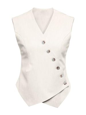 Womens Waistcoat Vest Sleeveless Blazers V Neck Button Up Asymmetrical Hem Work Office Suit Vests