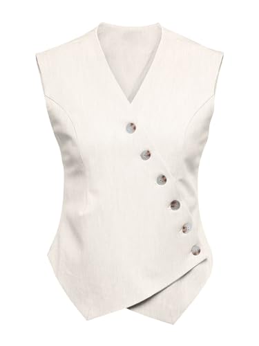 Womens Waistcoat Vest Sleeveless Blazers V Neck Button Up Asymmetrical Hem Work Office Suit Vests