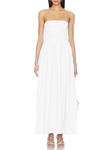 Women Detachable Strap Dress Strapless Smocked Bodice Maxi Dress Pockets Long Swing Flowy Beach Sundress 373