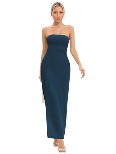 Women's Strapless Maxi Dress Side Slit Tube Top Bodycon Dresses Sleeveless Off Shoulder Backless Cocktail Dress 295