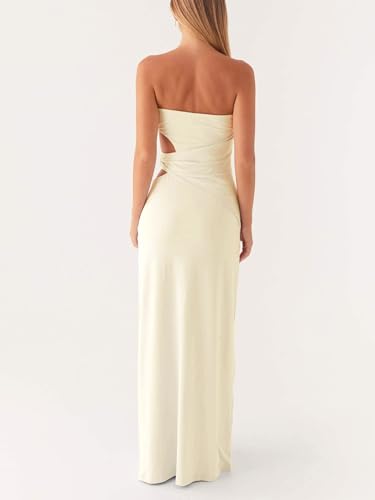 Cut Out Maxi Tube Dresses for Women Sexy Y2k Strapless Backless Bodycon Long Dress Summer Sleeveless Hollow Sundress