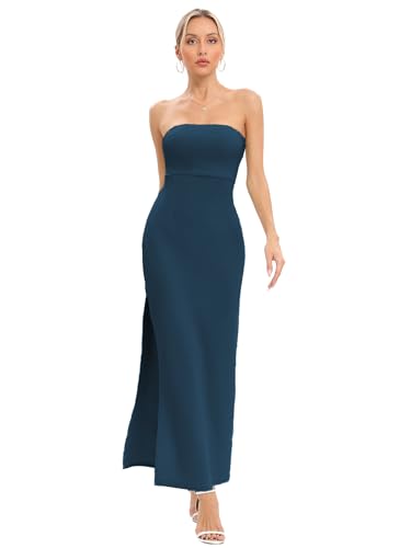 Women's Strapless Maxi Dress Side Slit Tube Top Bodycon Dresses Sleeveless Off Shoulder Backless Cocktail Dress 295