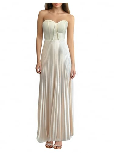 Women's Pleated A Line Tube Dress Elegant Strapless High Waisted Long Flowy Dresses