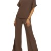 Womens 2 Piece Lounge Sets Casual Batwing Short Sleeve Knit Sweater Loose Wide Leg Pants Travel Outfits