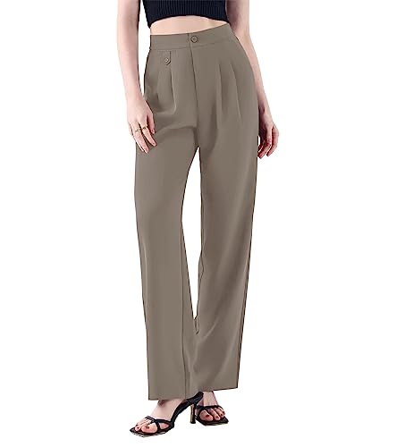 Women's High Waisted Work Pants Pleated Office Casual Straight Leg Dress Pants Trousers with Pockets