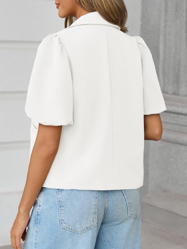 Womens Puff Short Sleeve Blazers Business Casual Button Down Lightweight Suit Jackets