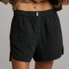 Womens Summer Cotton Shorts Casual Elastic High Waisted Pleated Cute Trendy Comfy Beach Pants