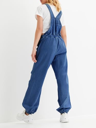 Womens Baggy Denim Overalls Loose Fit Lantern Jogger Leg Jean Jumpsuit with Pockets