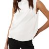 Womens Mock Neck Satin Tank Tops Business Casual Work Ruched Blouses Summer Corporate Outfits
