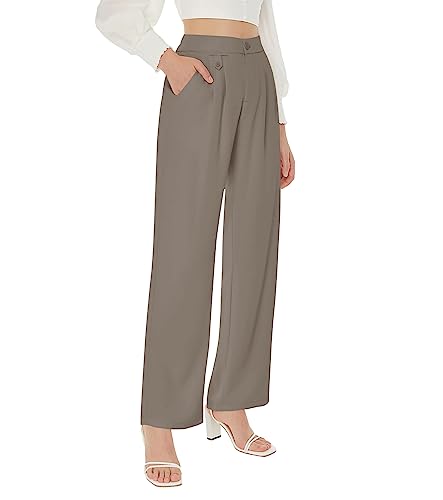 Women's High Waisted Work Pants Pleated Office Casual Straight Leg Dress Pants Trousers with Pockets