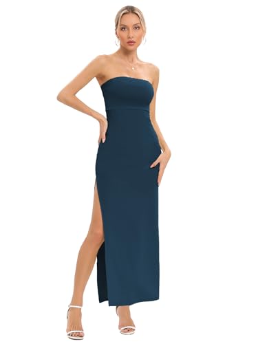 Women's Strapless Maxi Dress Side Slit Tube Top Bodycon Dresses Sleeveless Off Shoulder Backless Cocktail Dress 295