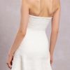 Women's Strapless Cut Out Mini Dress Metal Flower Textured Fitted Tube Bodycon Dress