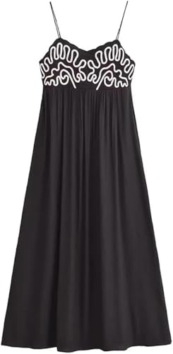 Women's Black Sleeveless Strapless Embroidery Slim Fit Dress Casual Summer Beach Vacation Dresses