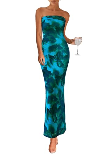 Womens Summer Printed Tube Maxi Dress Strapless Bodycon Sleeveless Night Out Long Dresses