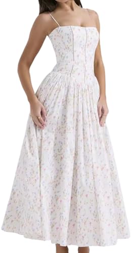 Women's Casual Bohemian Floral Printed Strapless Backless Beach Party A-Line Flowy Long Maxi Dress Summer