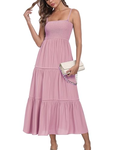 Women's Summer Maxi Dress Casual Boho Sleeveless Strapless Smocked Tiered Long Sun Dresses