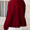 Womens Cute Tie Front Peplum Velvet Tops Puff Long Sleeve Babydoll Shirts Casual Blouses 2025 Fall Outfits