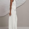 Women's 2 Piece Outfits Sleeveless Tie Waist Suit Vest and Wide Leg Pants Business Casual Blazer Sets