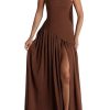 Women's Elegant Strapless Long Dress with Scarf Cocktail Wedding Guest Prom Maxi Dresses with Slit