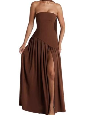 Women's Elegant Strapless Long Dress with Scarf Cocktail Wedding Guest Prom Maxi Dresses with Slit