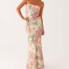 Women Strapless Floral Dress with Sarf Mesh Tube Maxi Dress Summer Cocktail Wedding Guest