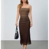 Women's Mesh Strapless Ruched Bodycon Maxi Dress Wedding Guest Prom Cocktail Summer Y2k Long Tube Dresses