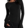 Womens Long Bell Sleeve Tops Boat Neck Going Out Fitted Shirts Trendy Casual Basic Tees