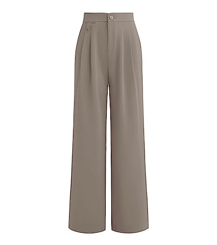 Women's High Waisted Work Pants Pleated Office Casual Straight Leg Dress Pants Trousers with Pockets