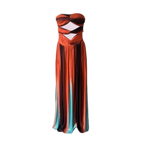 Women's Sexy Tie Dye Off Shoulder Maxi Dress Gradient Cut Out Strapless Flowy Sundress Beach Long Dresses