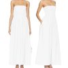Women Detachable Strap Dress Strapless Smocked Bodice Maxi Dress Pockets Long Swing Flowy Beach Sundress 373