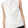 Womens Mock Neck Satin Tank Tops Business Casual Work Ruched Blouses Summer Corporate Outfits