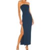 Women's Strapless Maxi Dress Side Slit Tube Top Bodycon Dresses Sleeveless Off Shoulder Backless Cocktail Dress 295