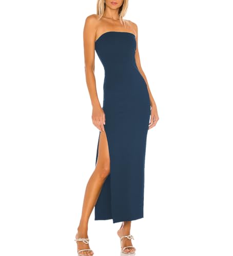 Women's Strapless Maxi Dress Side Slit Tube Top Bodycon Dresses Sleeveless Off Shoulder Backless Cocktail Dress 295