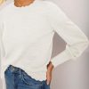Womens Crew Neck Long Sleeve Sweater Trendy Casual Scallop Trim Fall Knit Lightweight Pullover Tops