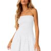 Summer Strapless Smocked Bodice Mini Dresses for Women Vacation Beach Boho Tube A-Line Dress with Pockets