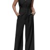 Womens Business Casual 2 Piece Outfits V Neck Sleeveless Tie Waist Blazer Vest Pleated Wide Leg Suits Pants Sets