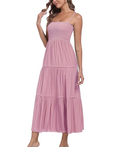 Women's Summer Maxi Dress Casual Boho Sleeveless Strapless Smocked Tiered Long Sun Dresses
