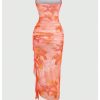 Women's Floral Print Strapless Bodycon Tube Top Dress Sleeveless Summer Wedding Guest Cocktail Sundresses