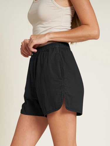 Womens Summer Cotton Shorts Casual Elastic High Waisted Pleated Cute Trendy Comfy Beach Pants
