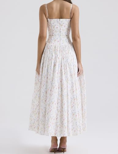 Women's Casual Bohemian Floral Printed Strapless Backless Beach Party A-Line Flowy Long Maxi Dress Summer
