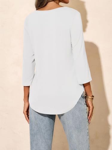 Womens 3/4 Sleeve Tunic Tops Square Neck Pleated Summer Blouses Dressy Casual Loose Fit T Shirts