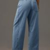 Womens Smocked Barrel Jeans Casual Trendy High Waisted Baggy Pull On Denim Pants